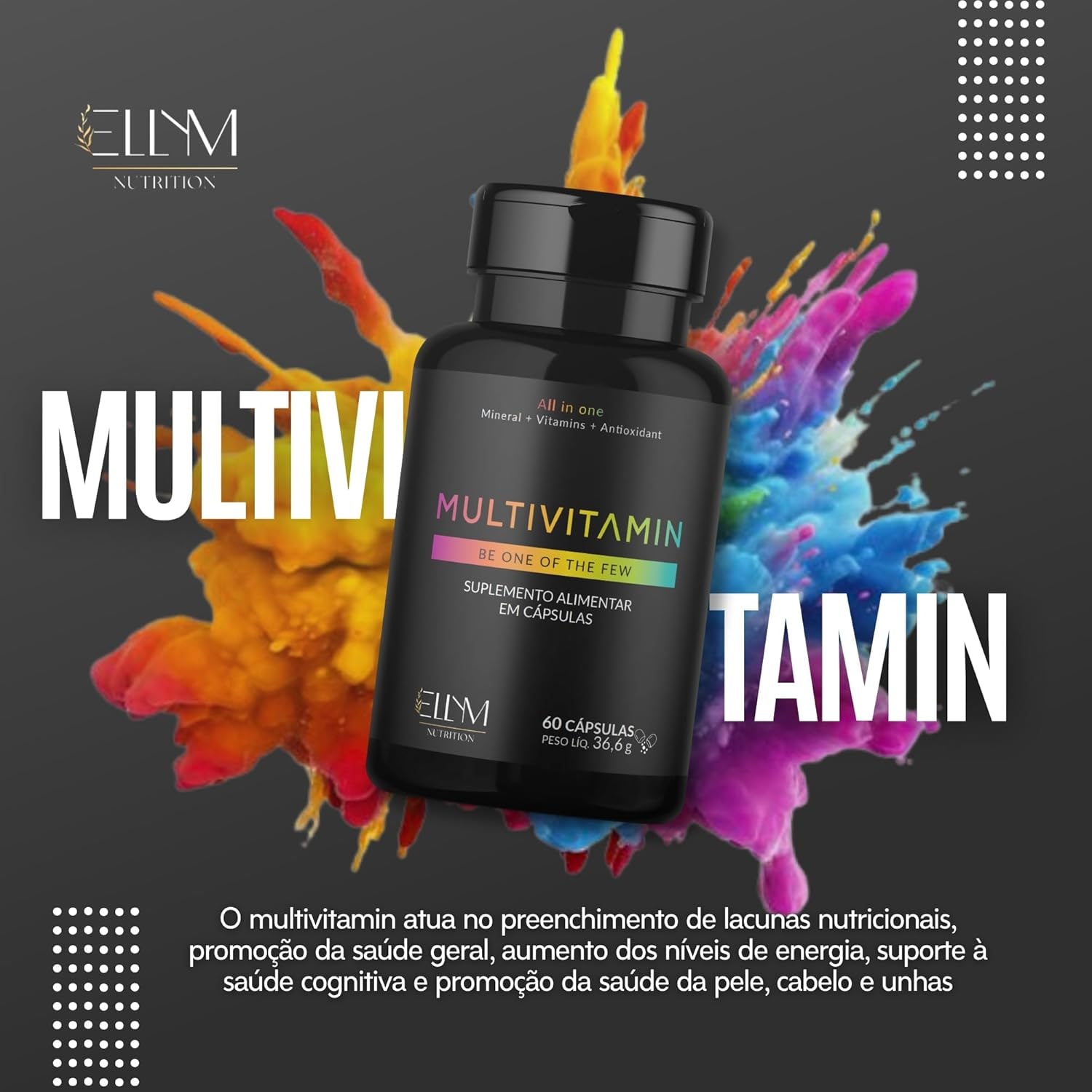 Multivitaminico Completo 60 Capsulas ELLYM NUTRITION Complexo Vitaminico para o Dia a Dia Mulher e Homem Polivitaminico thumbnail 3