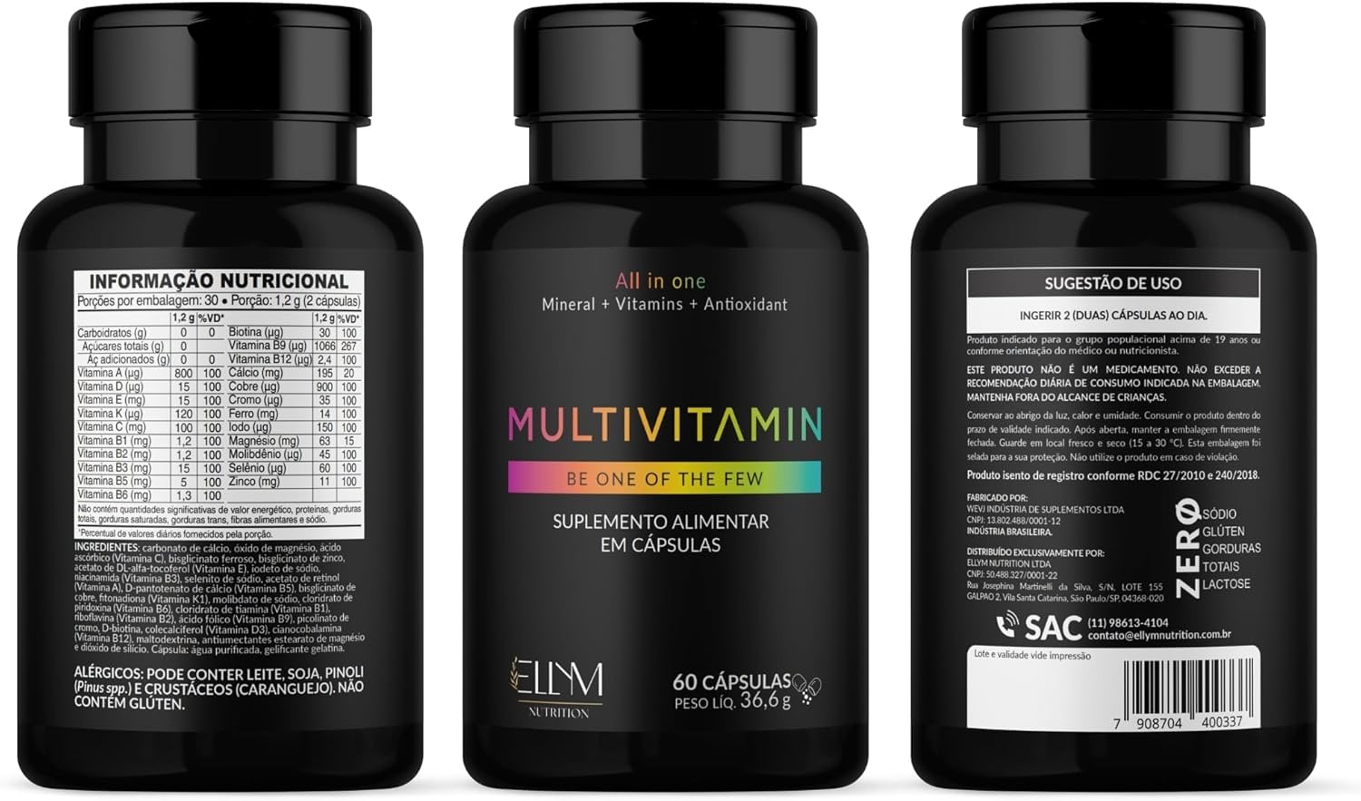 Multivitaminico Completo 60 Capsulas ELLYM NUTRITION Complexo Vitaminico para o Dia a Dia Mulher e Homem Polivitaminico thumbnail 6