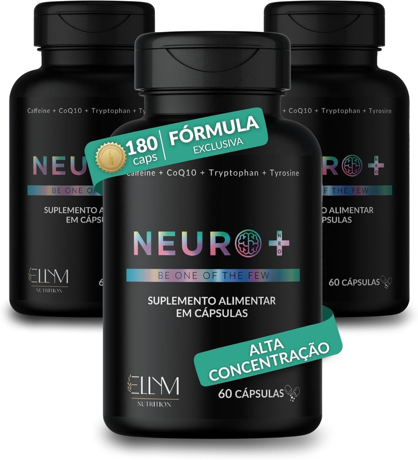 Neuro+ 180 Capsulas ELLYM NUTRITION Nootropicos Multivitaminico Foco Cafeina Magnesio Triptofano Taurina B12 Tirosina