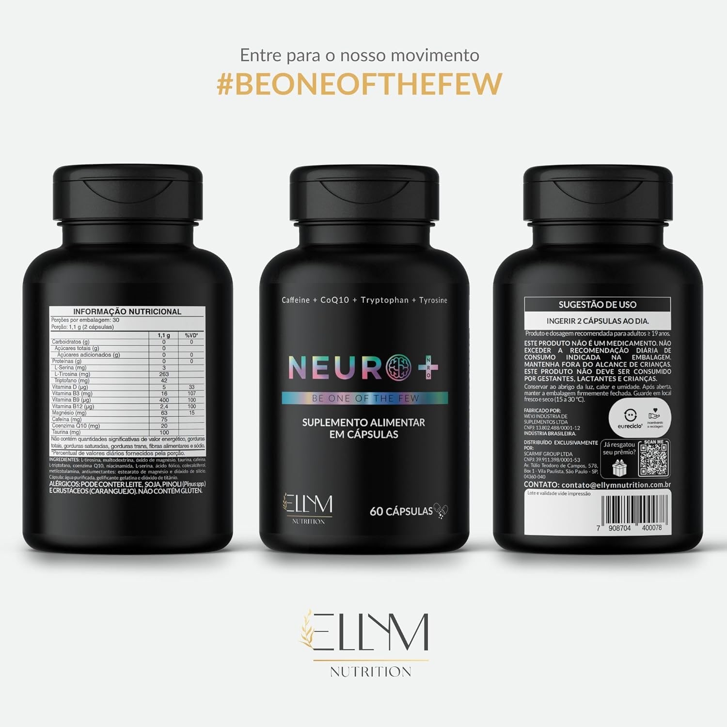 Neuro+ 180 Capsulas ELLYM NUTRITION Nootropicos Multivitaminico Foco Cafeina Magnesio Triptofano Taurina B12 Tirosina thumbnail 6