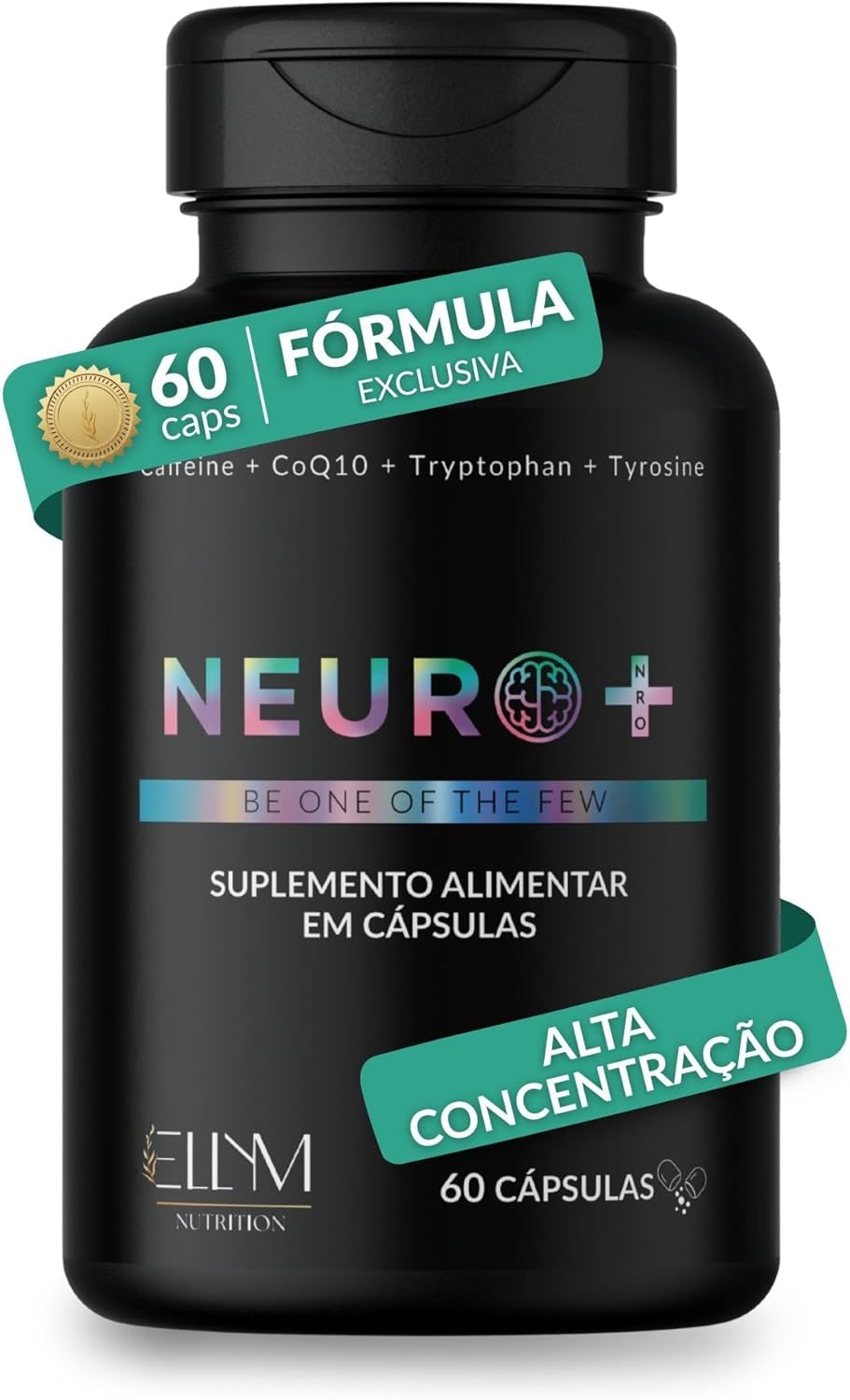 Neuro+ 60 Capsulas ELLYM NUTRITION Nootropicos Multivitaminico Foco Cafeina Magnesio Triptofano Taurina B12 Tirosina