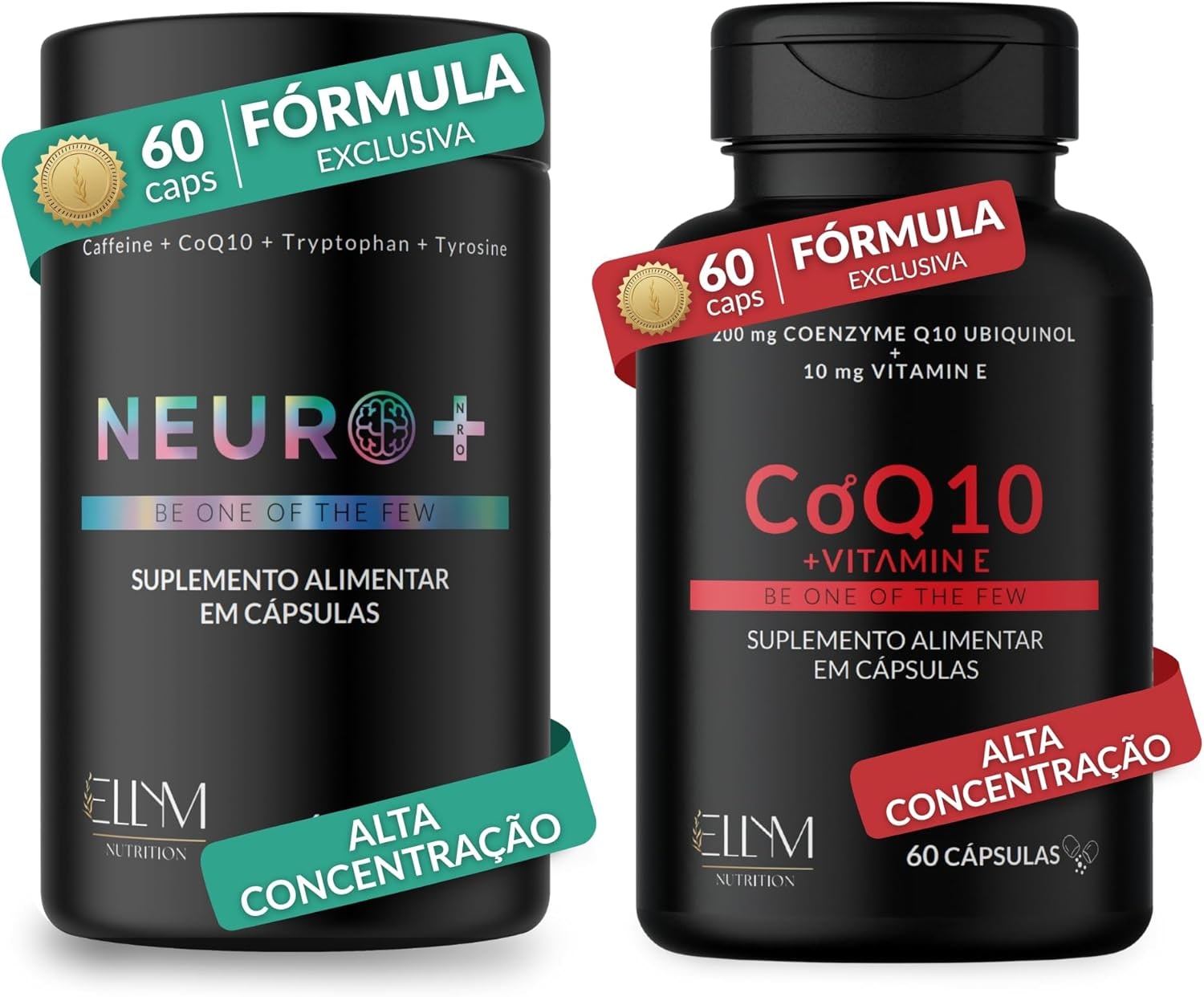 Neuro+ 60Caps e Coenzima Q10 200mg com Vitamina E 60Caps ELLYM NUTRITION Memória, Foco e Antioxidante