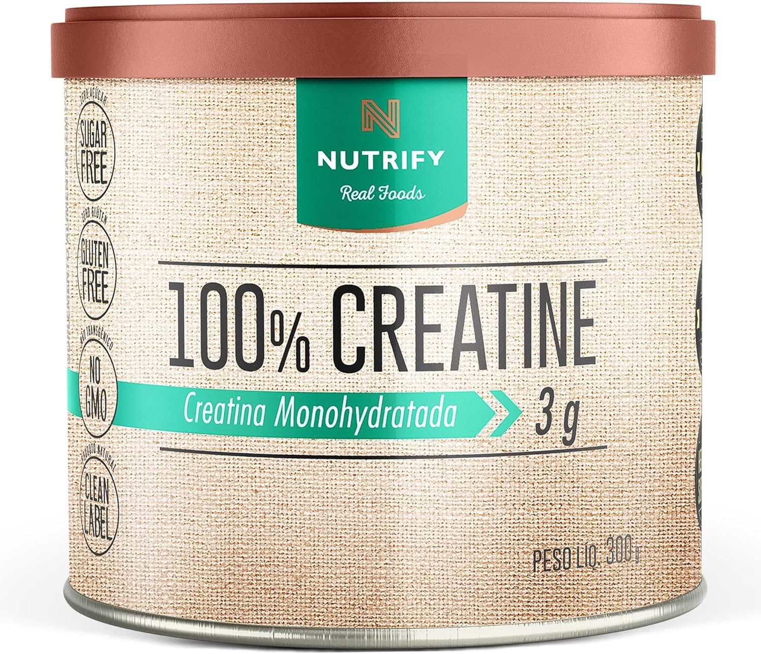 Nutrify - 100% Creatine 3g de Creatina por Dose - Suplemento Alimentar para Suporte Energético - Sem Glúten, Sem Lactose, Sem Açúcar, Vegana - Lata 300g