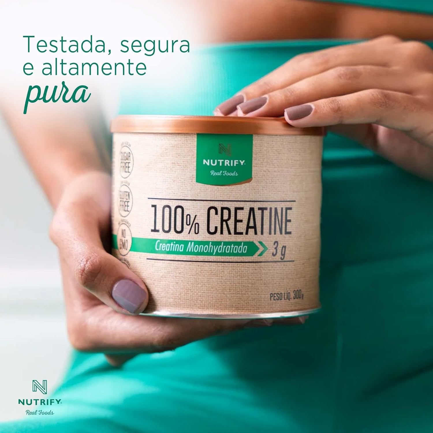 Nutrify - 100% Creatine 3g de Creatina por Dose - Suplemento Alimentar para Suporte Energético - Sem Glúten, Sem Lactose, Sem Açúcar, Vegana - Lata 300g thumbnail 2