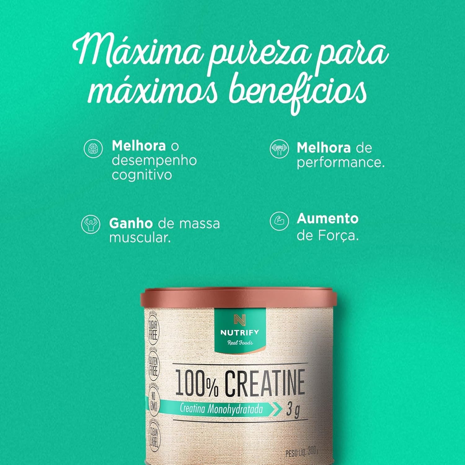 Nutrify - 100% Creatine 3g de Creatina por Dose - Suplemento Alimentar para Suporte Energético - Sem Glúten, Sem Lactose, Sem Açúcar, Vegana - Lata 300g thumbnail 4