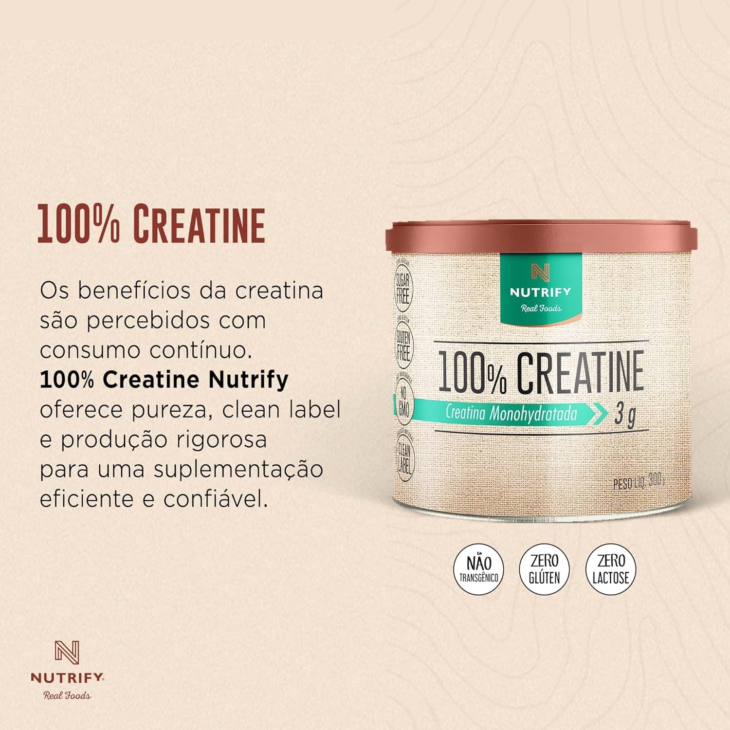 Nutrify - 100% Creatine 3g de Creatina por Dose - Suplemento Alimentar para Suporte Energético - Sem Glúten, Sem Lactose, Sem Açúcar, Vegana - Lata 300g thumbnail 6