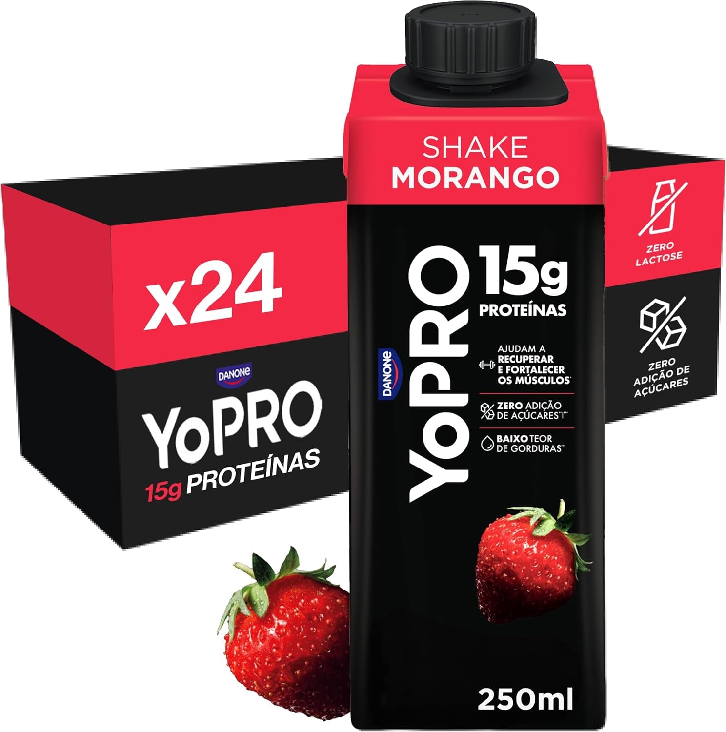 Pack YoPRO Bebida Láctea UHT Morango 15g de Proteínas 250ml -24 Unidades