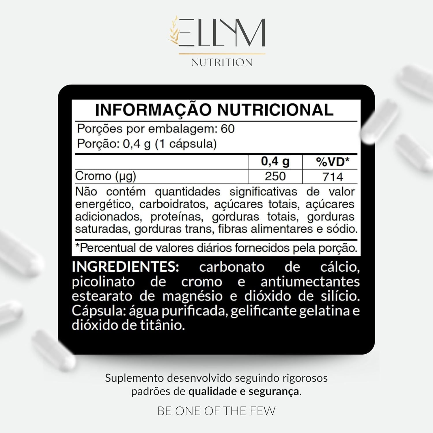 Picolinato De Cromo 250mcg Puro 180 Cápsulas Ellym Nutrition Alta Concentração 6 Meses Auxilia No Metabolismo De Proteínas, Carboidratos E Gorduras thumbnail 2