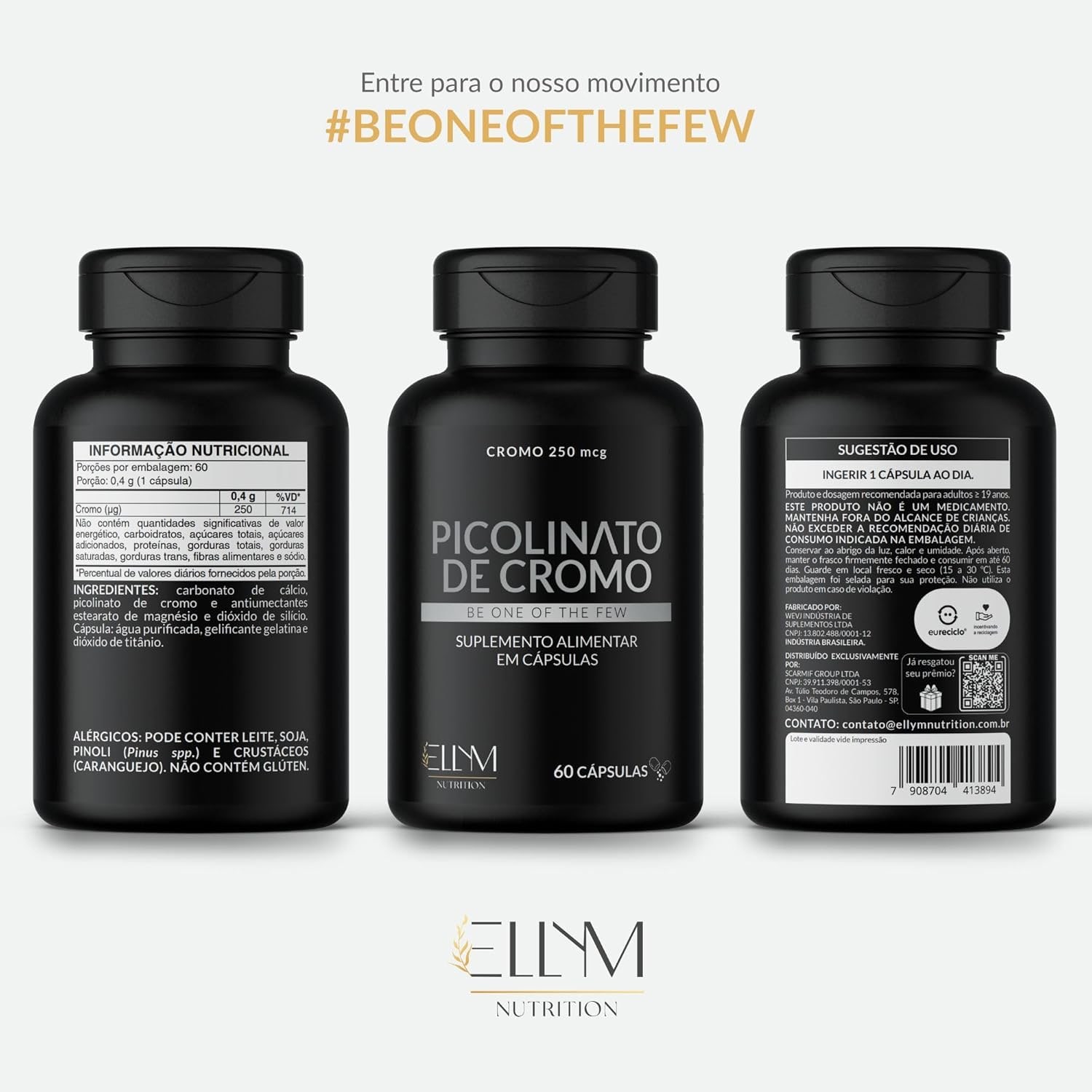 Picolinato De Cromo 250mcg Puro 180 Cápsulas Ellym Nutrition Alta Concentração 6 Meses Auxilia No Metabolismo De Proteínas, Carboidratos E Gorduras thumbnail 6