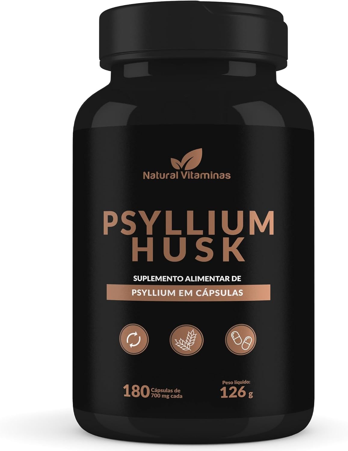 Psyllium Husk, Suplemento Alimentar de Psyllium em Cápsulas, 180 Cápsulas de 700 mg
