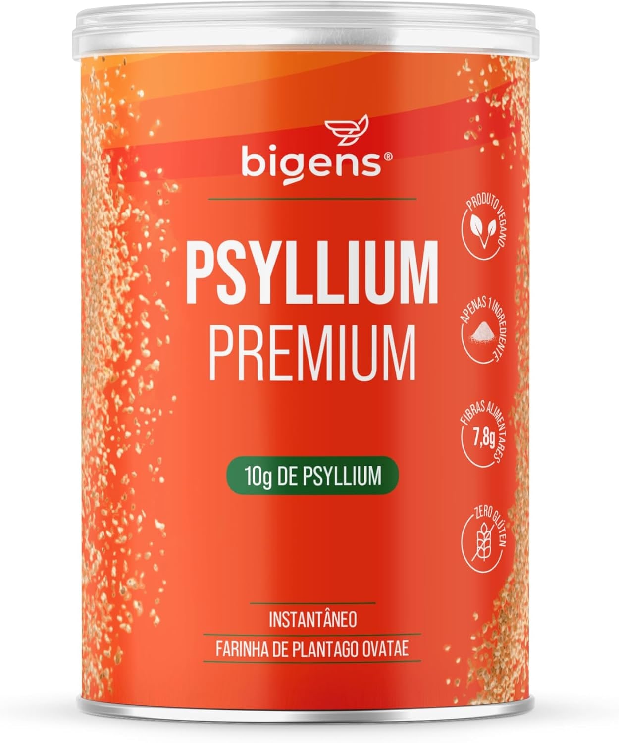 Psyllium Premium, Bigens, Fibra Solúvel, 100% Puro, Sem Aditivos, Vegano, Sem Glúten, 300g em Pó