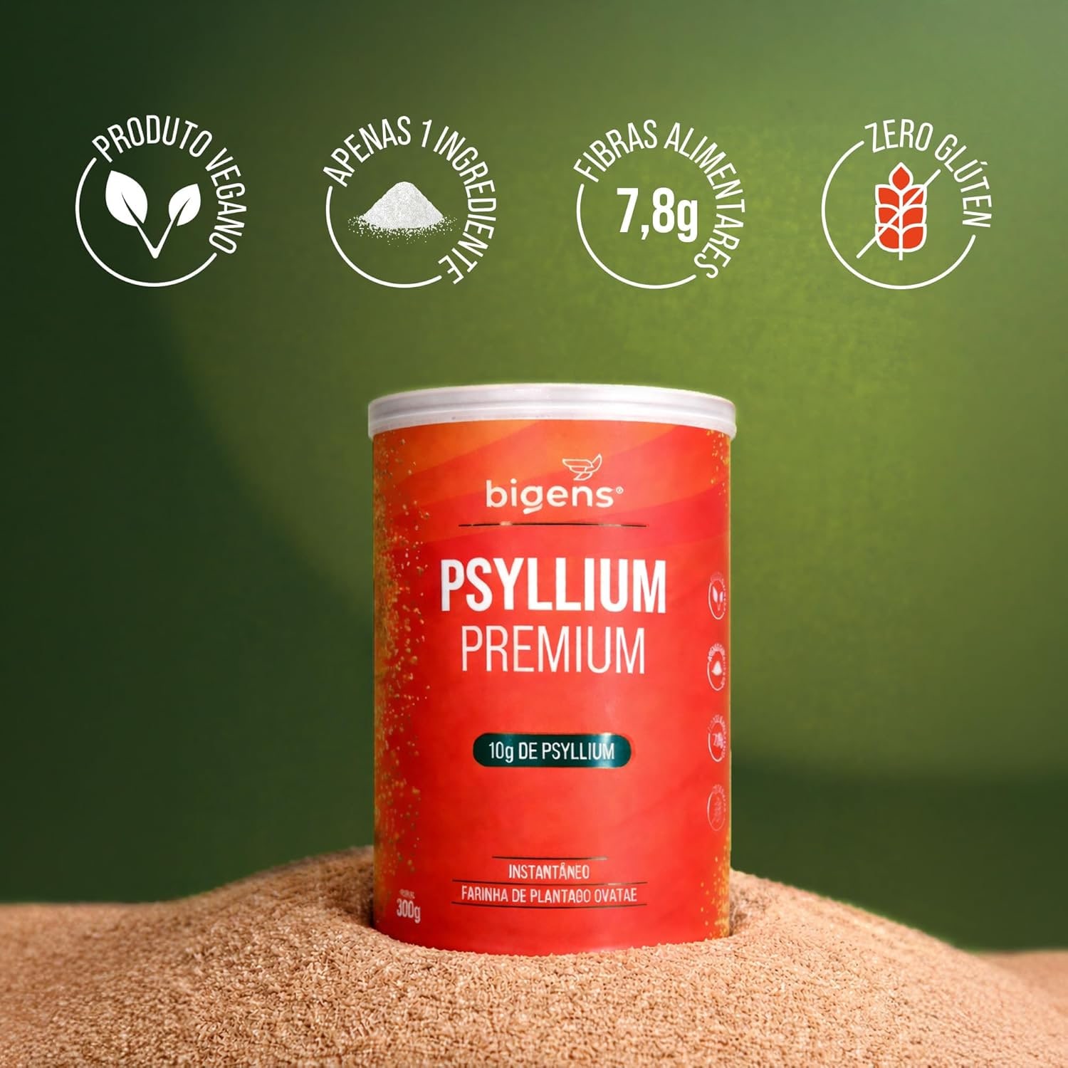 Psyllium Premium, Bigens, Fibra Solúvel, 100% Puro, Sem Aditivos, Vegano, Sem Glúten, 300g em Pó thumbnail 5