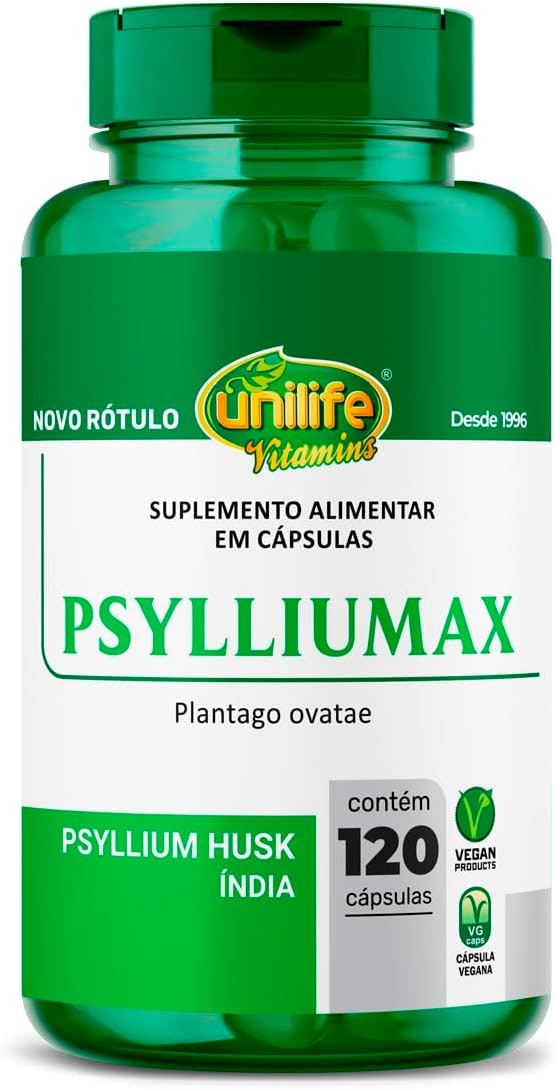 Psyllium Unilife Psylliumax 120 cáspulas embalagem pode variar