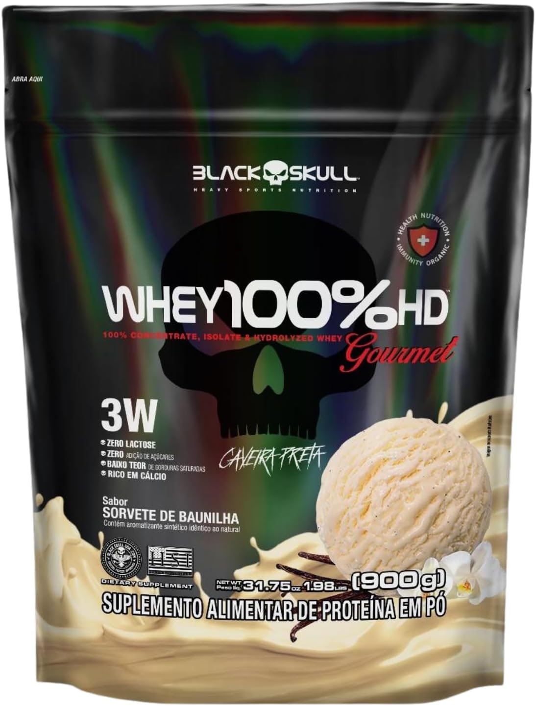 REFIL POUCH 100% HD GOURMET 900G SORVETE BAUNILHA (pacote pode variar).