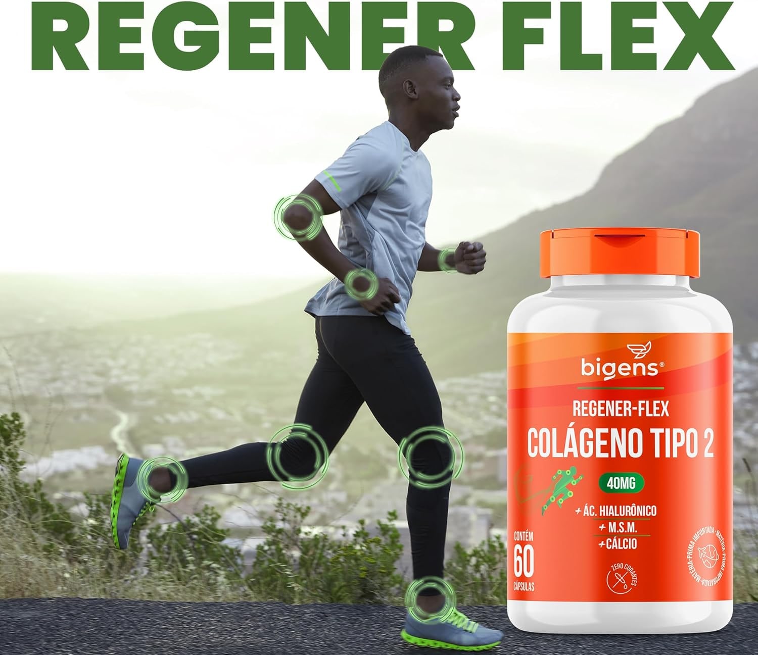 Regener Flex, Colágeno tipo 2 40mg, ácido hialurônico, M.S.M., Cálcio, 60 cápsulas, Biogens thumbnail 5
