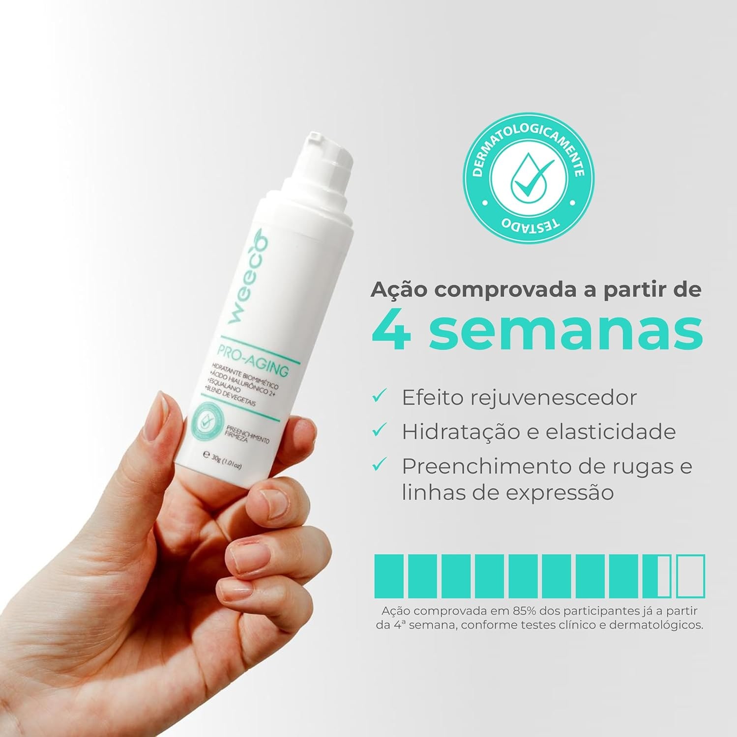 Sérum Facial Anti-Idade Weeco 30ml – Biomimético com Ácido Hialurônico, Esqualano e Açaí – Hidratação e Firmeza da Pele – Vegano e Dermatologicamente Testado thumbnail 2