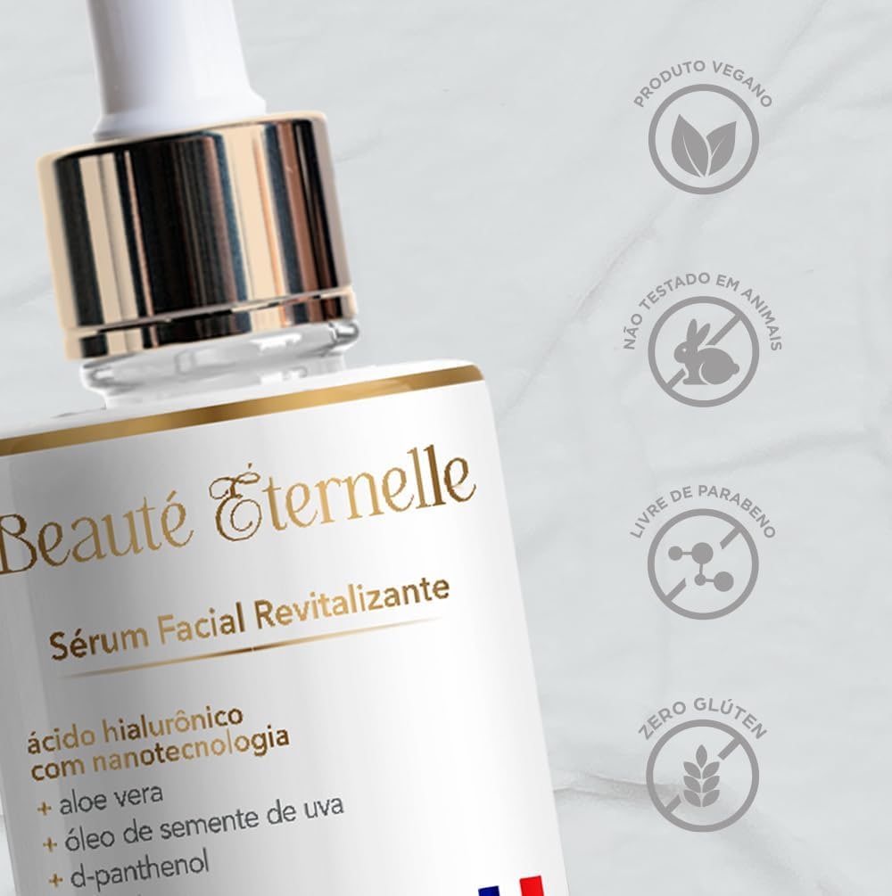 Sérum Facial Hidratante e Revitalizante Rejuvenescedor Beauté Éternelle 30 ml com Ácido Hialurônico (Aloe Vera, Óleo de Semente de Uva, D-panthenol, Vitamina E) thumbnail 2
