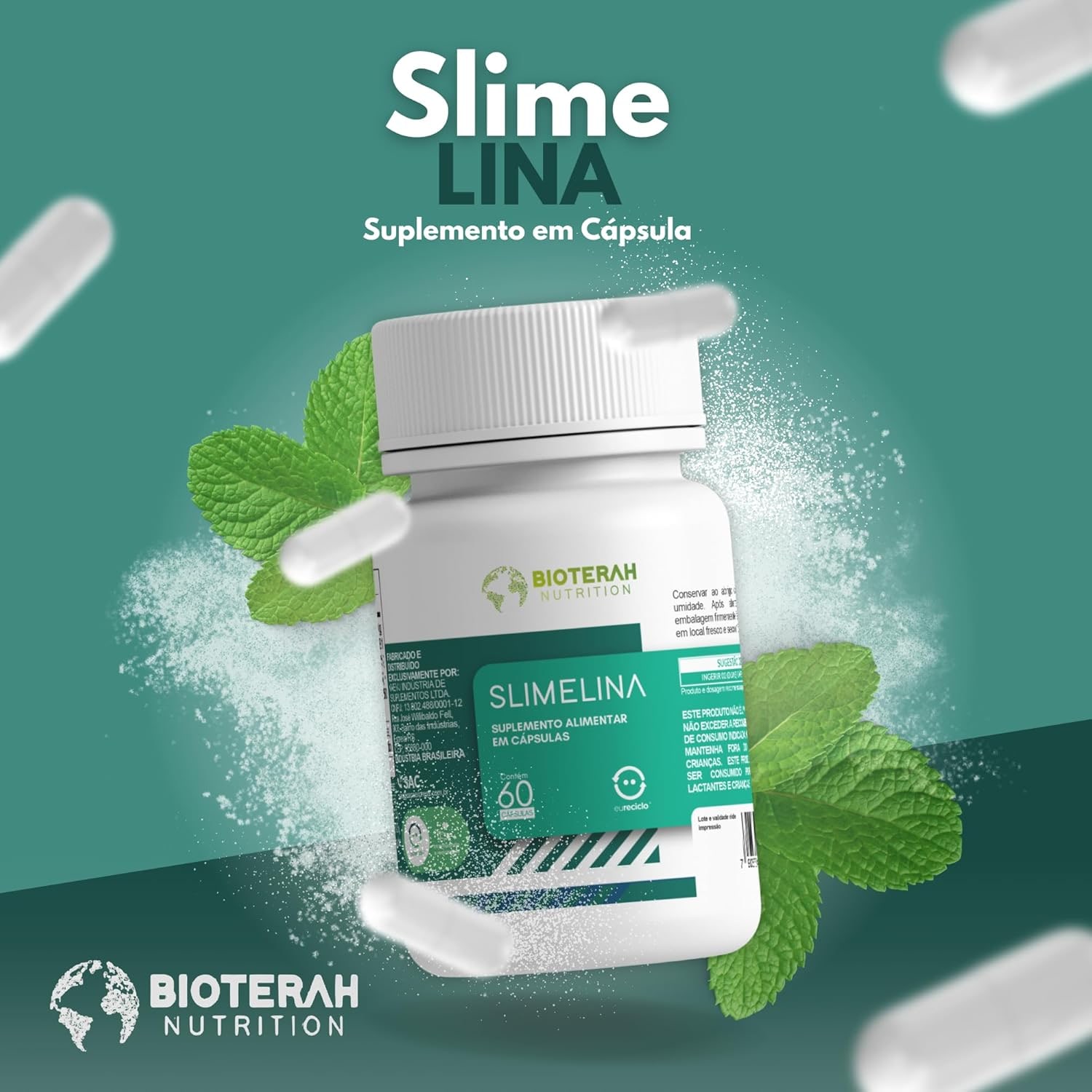 Slimelina 60 Cápsulas BIOTERAH Complexo Vitamina B Extrato de Laranja Moro Cafeína Magnesio e Vitaminas C e D3 thumbnail 2