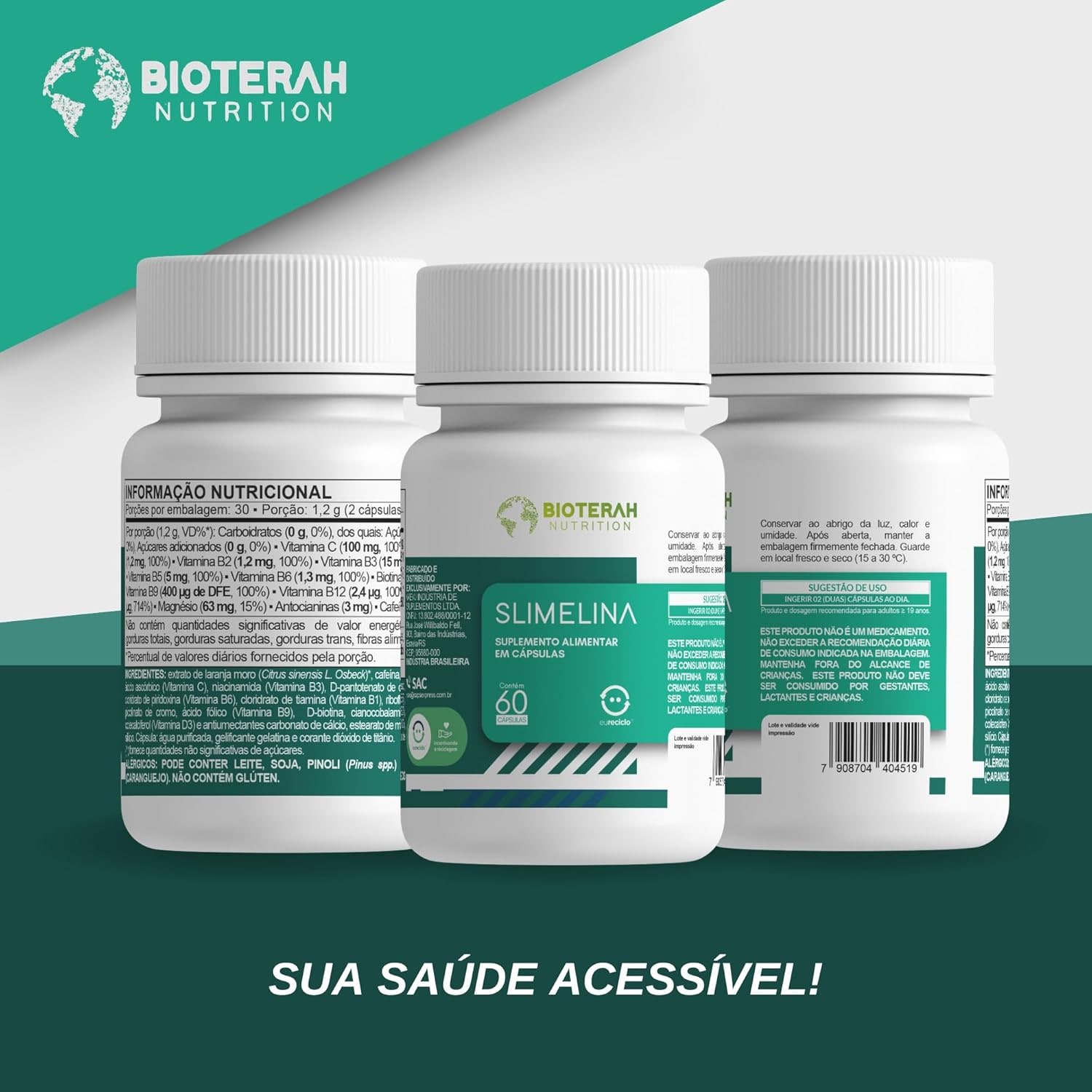 Slimelina 60 Cápsulas BIOTERAH Complexo Vitamina B Extrato de Laranja Moro Cafeína Magnesio e Vitaminas C e D3 thumbnail 5