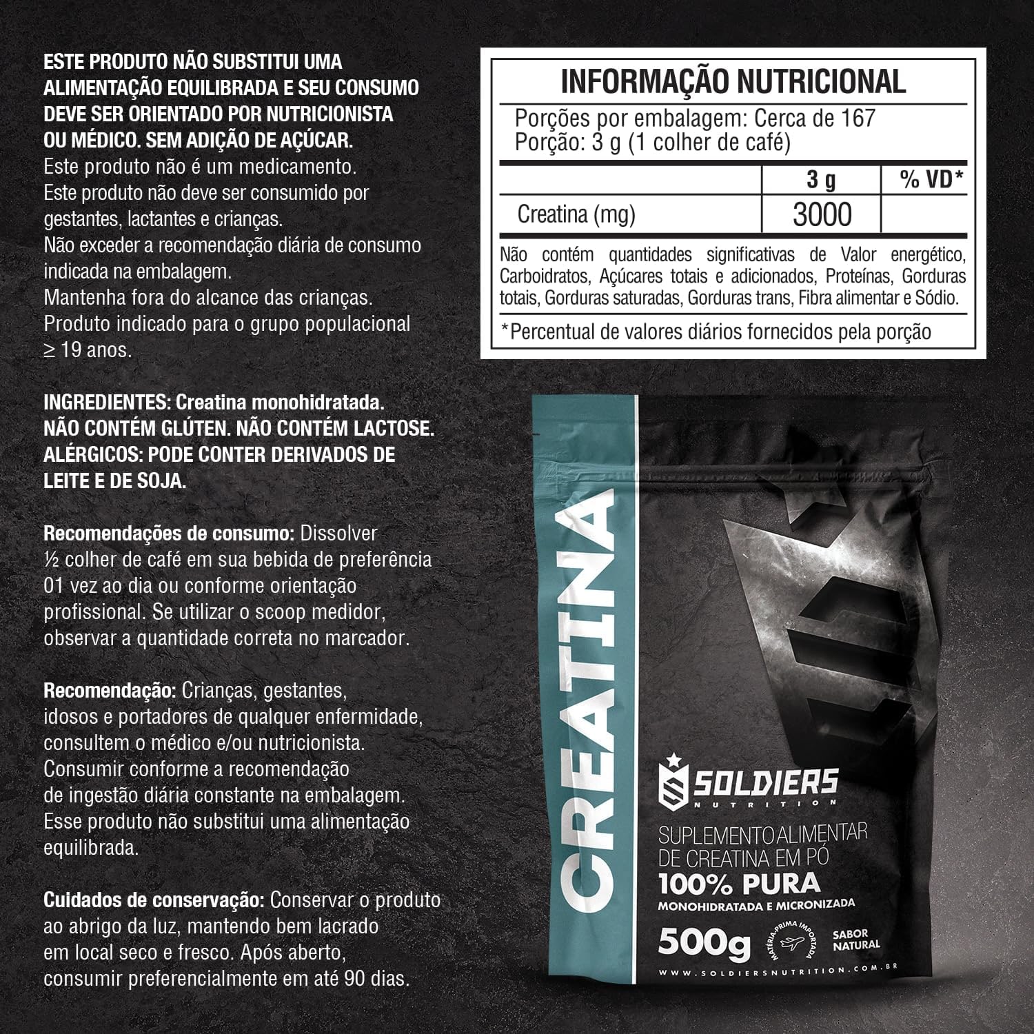 Soldiers Nutrition Creatina Monohidratada 500g thumbnail 4