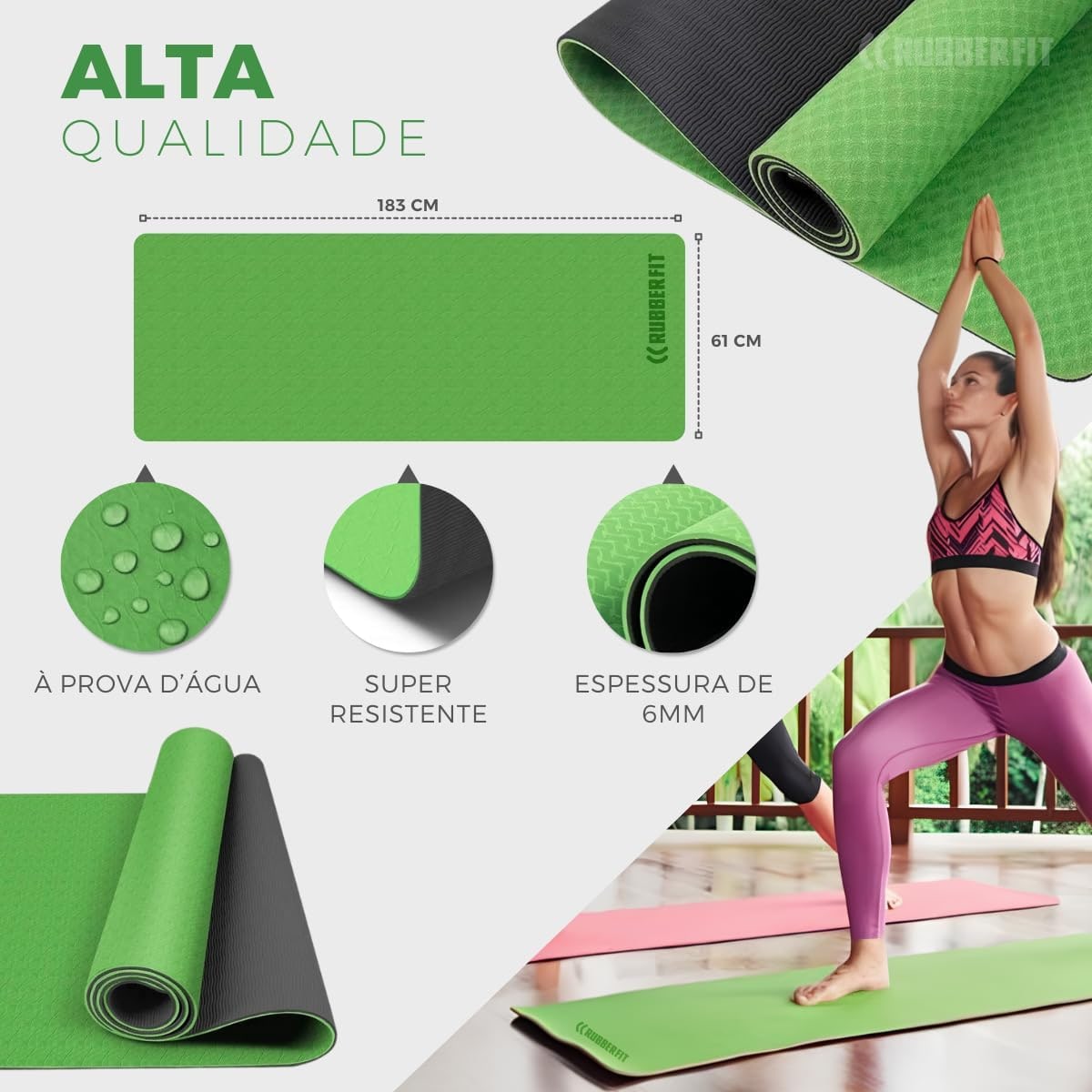 Tapete de Yoga Antiderrapante TPE 6mm Pilates com Bolsa Premium Rubber Fit thumbnail 2