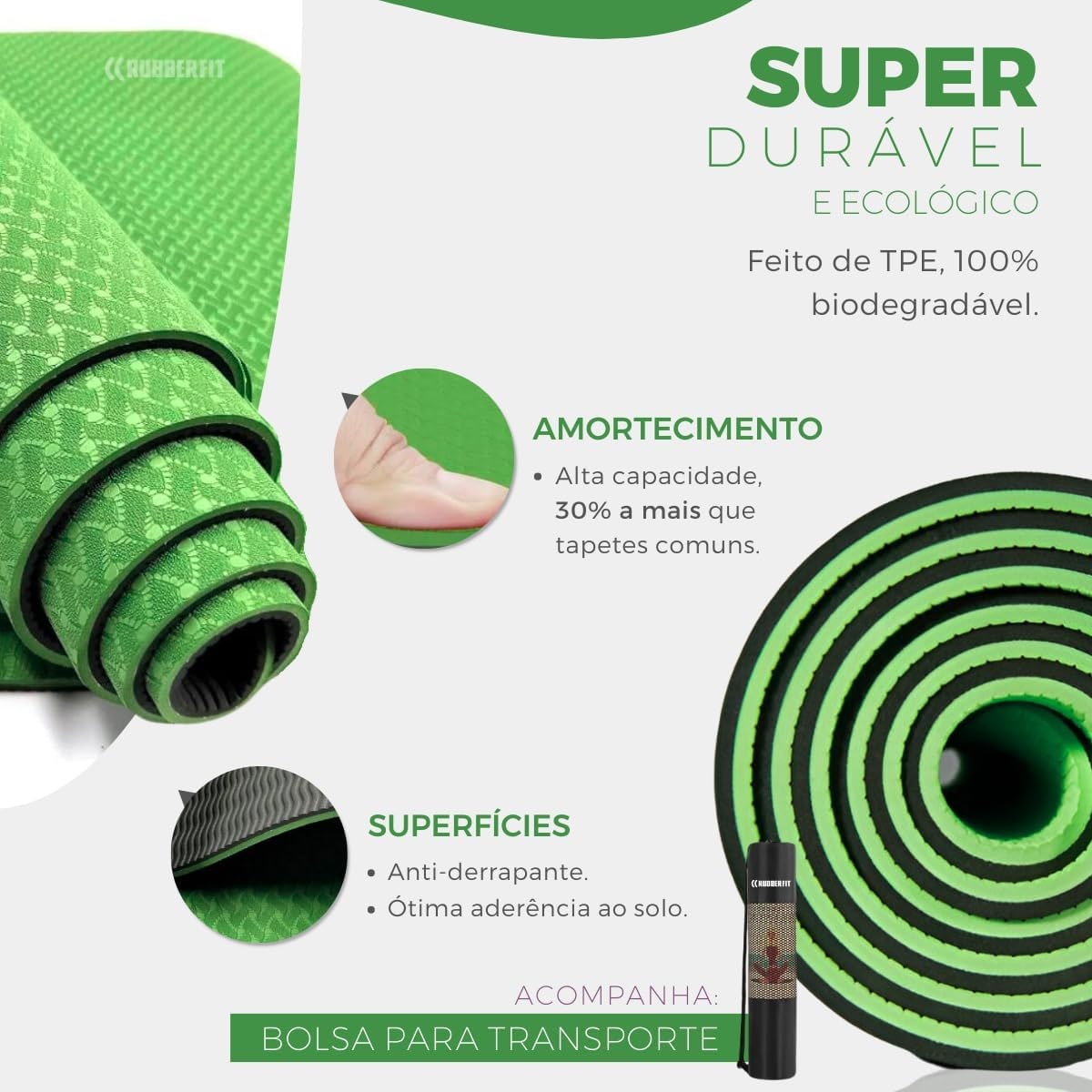 Tapete de Yoga Antiderrapante TPE 6mm Pilates com Bolsa Premium Rubber Fit thumbnail 3