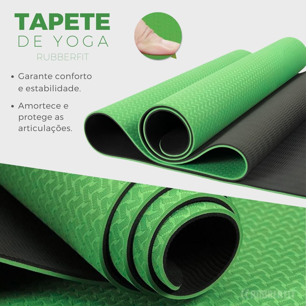 Tapete de Yoga Antiderrapante TPE 6mm Pilates com Bolsa Premium Rubber Fit thumbnail 4