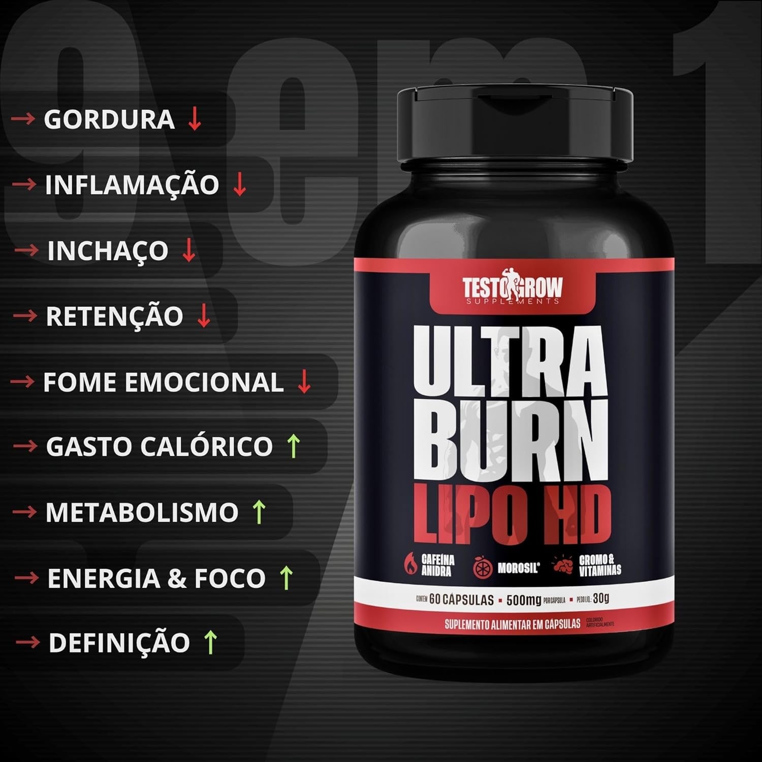 Termogênico Ultra Burn Lipo HD – Morosil® 400 mg + Cafeína, Cromo e Vitaminas para Auxílio na Queima de Gordura – 60 Cápsulas thumbnail 2