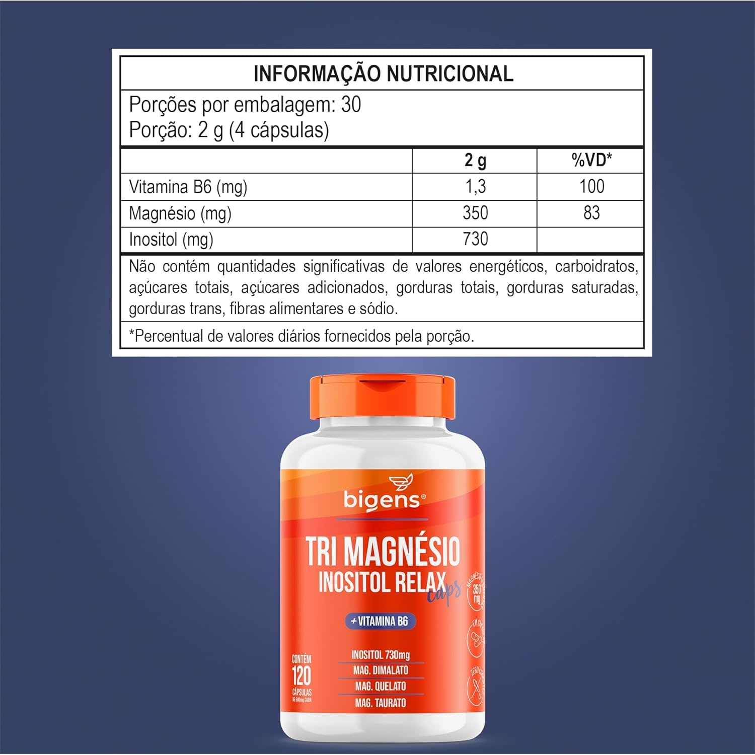Tri Magnésio (dimalato, quelato e taurato) Inositol Relax CAPS, Vitamina B6, 120 Cápsulas, Biogens thumbnail 6