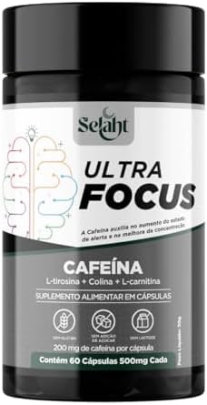 Ultra Focus Suplemento Alimentar com Cafeína 200 mg por Cápsula, Tirosina, Carnitina e Colina, Energia e Foco, 60 Cápsulas thumbnail 6