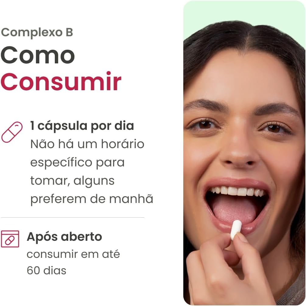 Vhita Complexo B, Suplemento Alimentar com Vitaminas B1, B2, B3, B5, B6, B7, B9 e B12, Rico em Vitamina B12, Manganês, 60 Cápsulas thumbnail 3