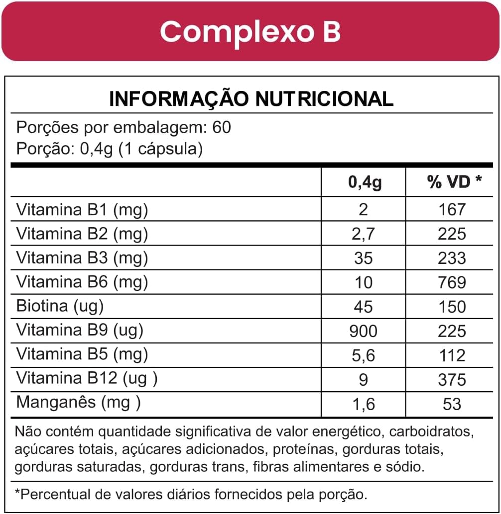 Vhita Complexo B, Suplemento Alimentar com Vitaminas B1, B2, B3, B5, B6, B7, B9 e B12, Rico em Vitamina B12, Manganês, 60 Cápsulas thumbnail 4
