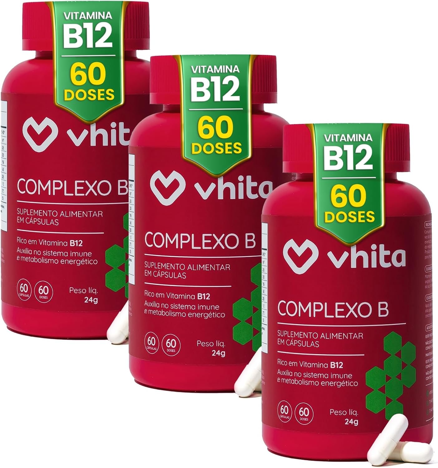Vhita Complexo B, Suplemento Alimentar com Vitaminas B1, B2, B3, B5, B6, B7, B9 e B12, Rico em Vitamina B12, Manganês, 60 Cápsulas thumbnail 5