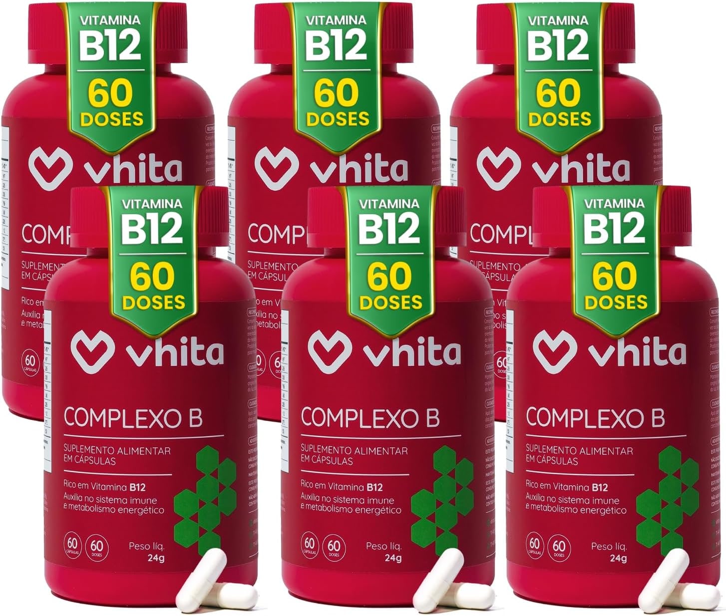 Vhita Complexo B, Suplemento Alimentar com Vitaminas B1, B2, B3, B5, B6, B7, B9 e B12, Rico em Vitamina B12, Manganês, 60 Cápsulas thumbnail 6