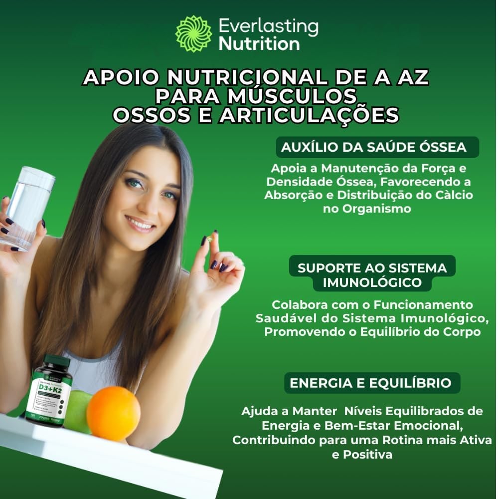 Vitamina D3+K2 Premium com Glucosamina Condroitina MSM Curcumina Colágeno II – 120 Cápsulas – Everlasting Nutrition thumbnail 6