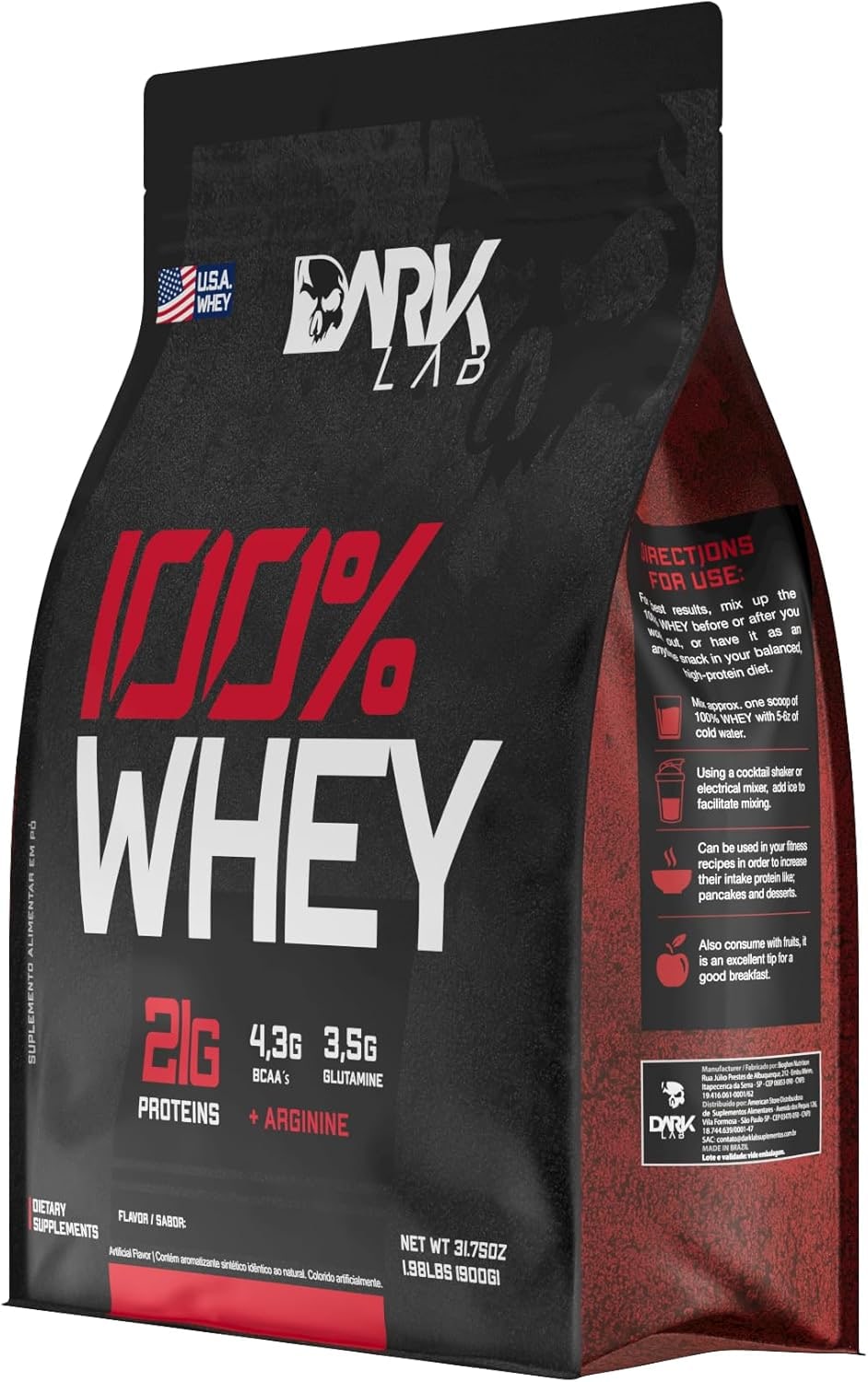 Whey 100% Concentrado Refil 900G Morango Dark Lab thumbnail 3