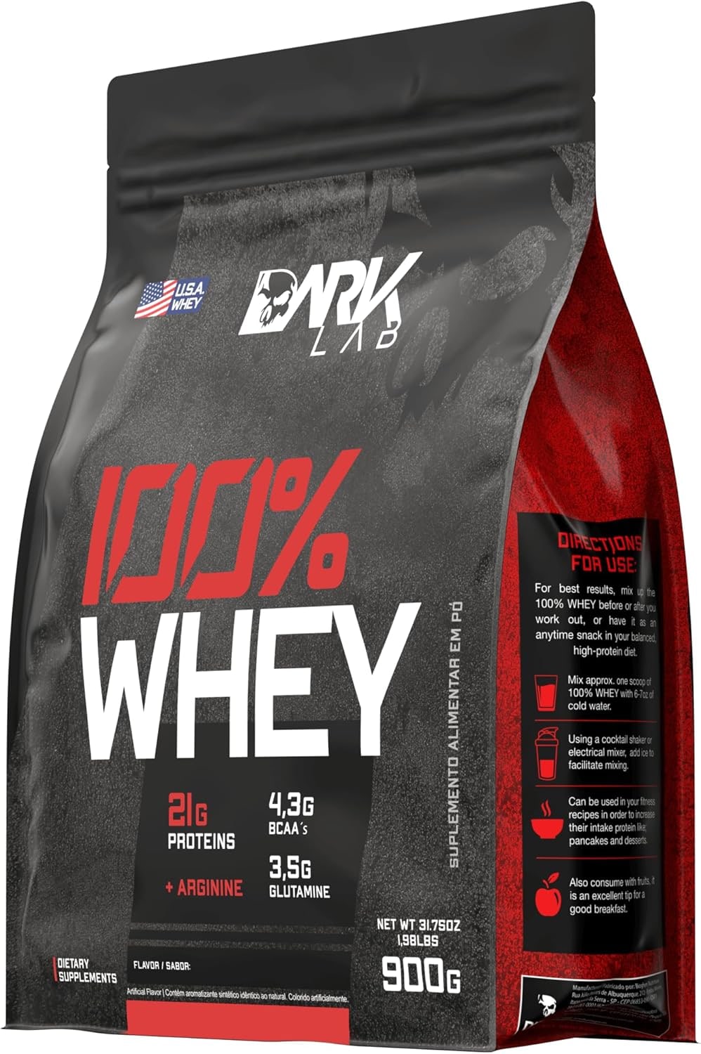 Whey 100% Concentrado Refil 900G Morango Dark Lab thumbnail 6