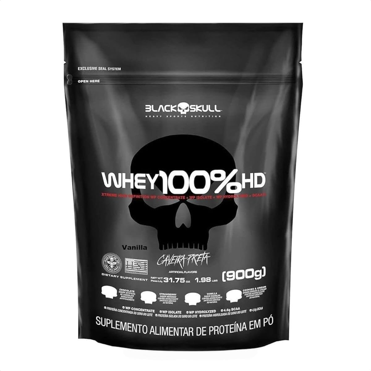 Whey 100% Hd - 900G Refil Baunilha, Black Skull