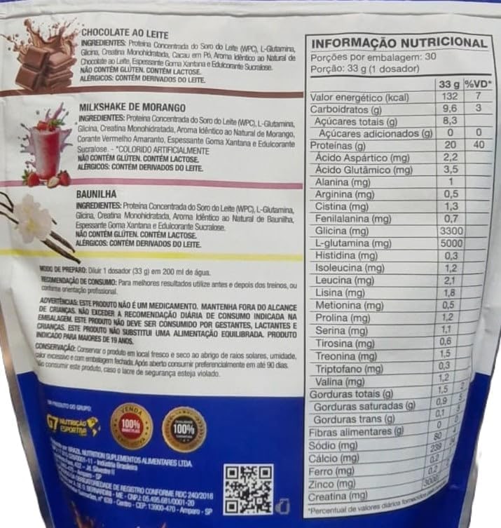 WHEY CONCENTRADO + 3g CREATINA + 5g GLUTAMINA - REFIL 1KG - SABOR BAUNILHA - G7 NUTRIÇÃO ESPORTIVA LEGACY thumbnail 3
