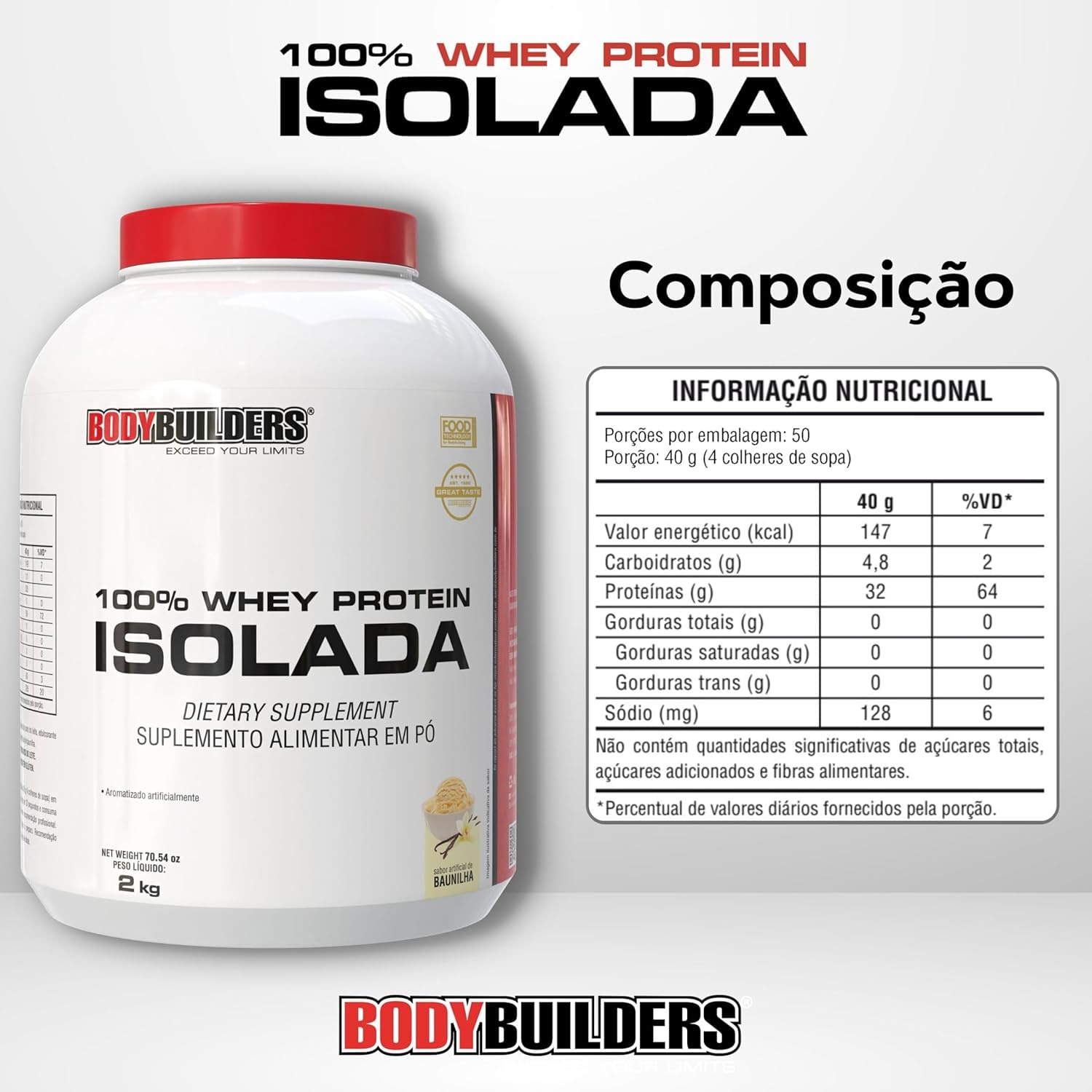 Whey Protein 100% Isolada Baunilha 2kg - Bodybuilders thumbnail 3