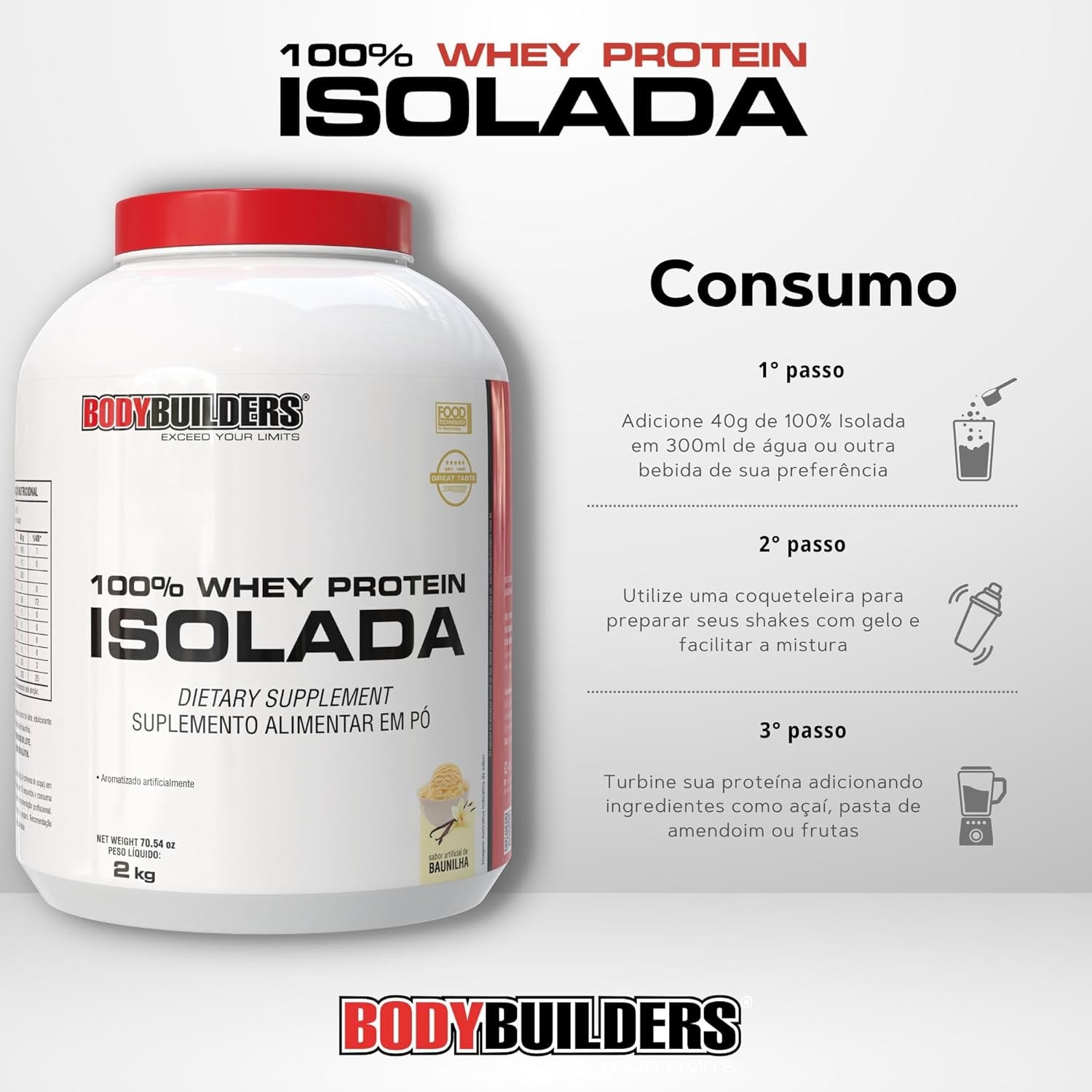 Whey Protein 100% Isolada Baunilha 2kg - Bodybuilders thumbnail 5