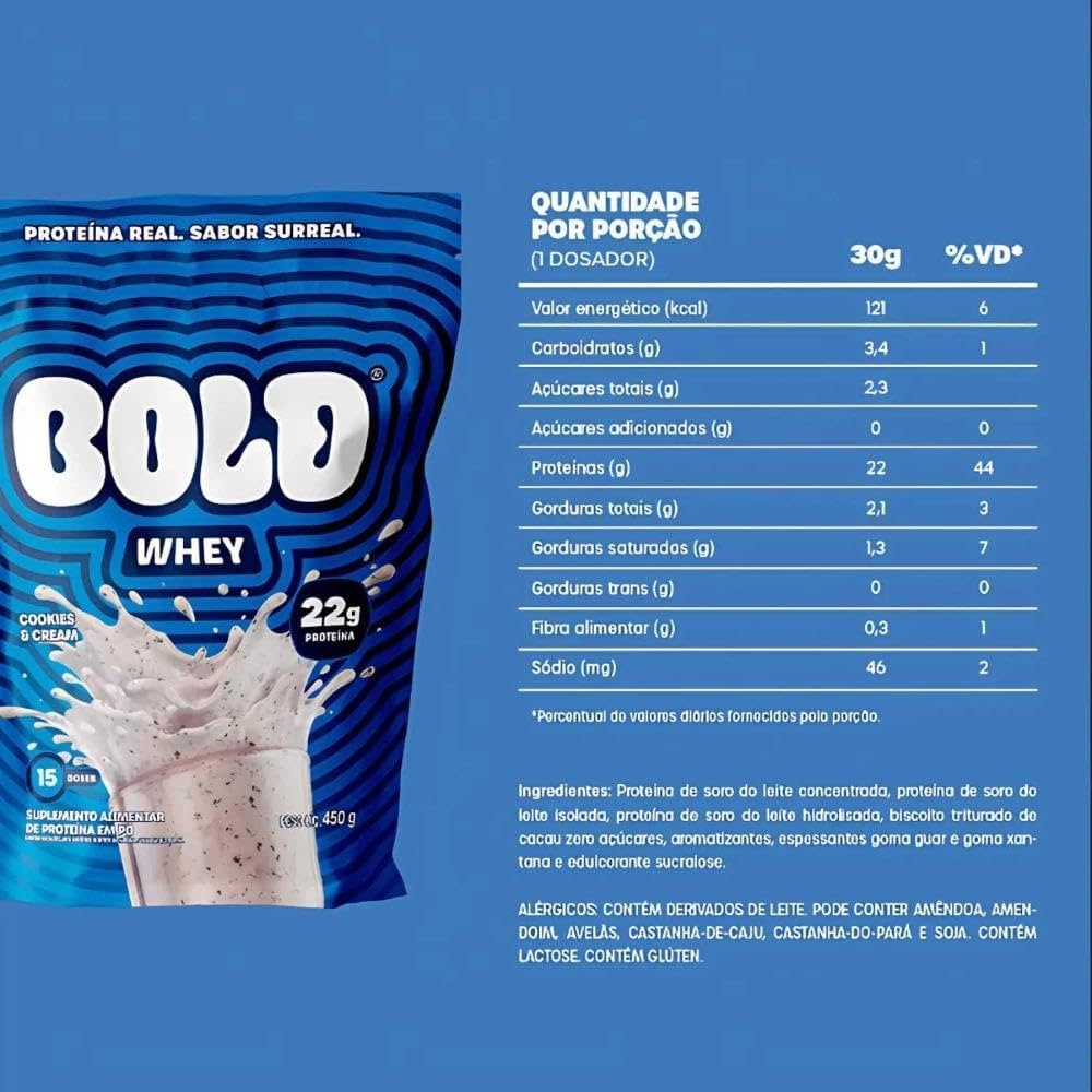 WHEY PROTEIN 3W - BOLD WHEY (450g) - Sabor: Cookies &amp; Cream thumbnail 2