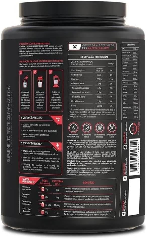 Whey Protein Concentrado Chocolate Pote 900g – Contribui para o Ganho Muscular Hipertrofia – Dux Human Health thumbnail 2